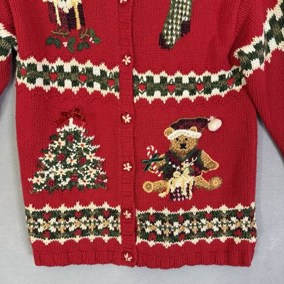 Christmas Sweater Women Petite Sz Sm Cardigan Embroidered Festive Holiday Party - Picture 5 of 15